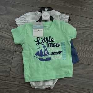 NWT Carter's Mint Green Pirate Tee and Striped Bodysuit W Shorts